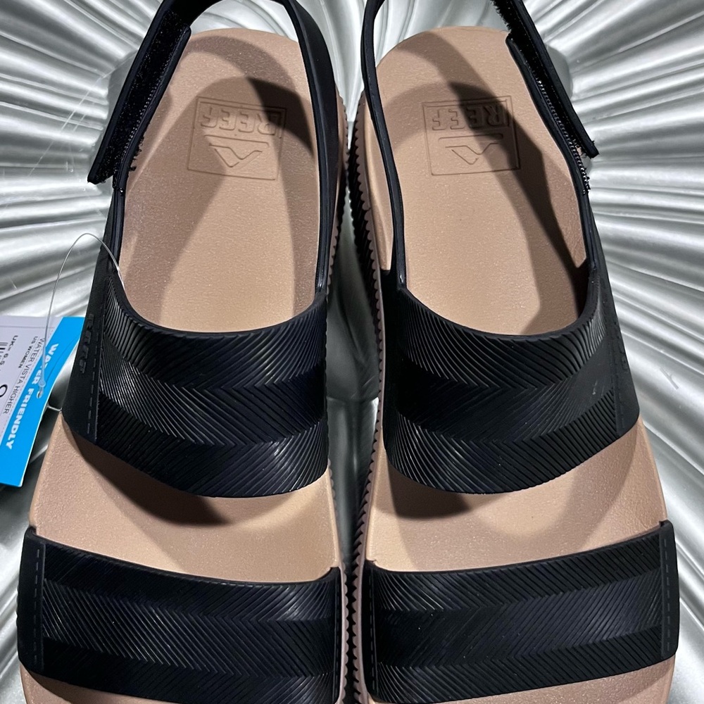 Reef Women’s Black Strappy Slingback Sandals with Tan Footbed